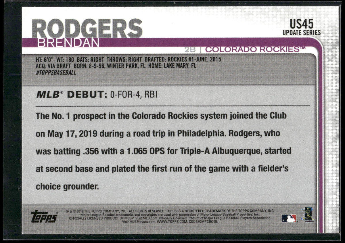 2019 Topps Update #US45 Brendan Rodgers