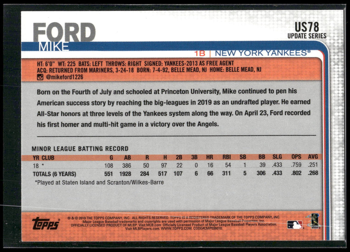 2019 Topps Update #US78 Mike Ford