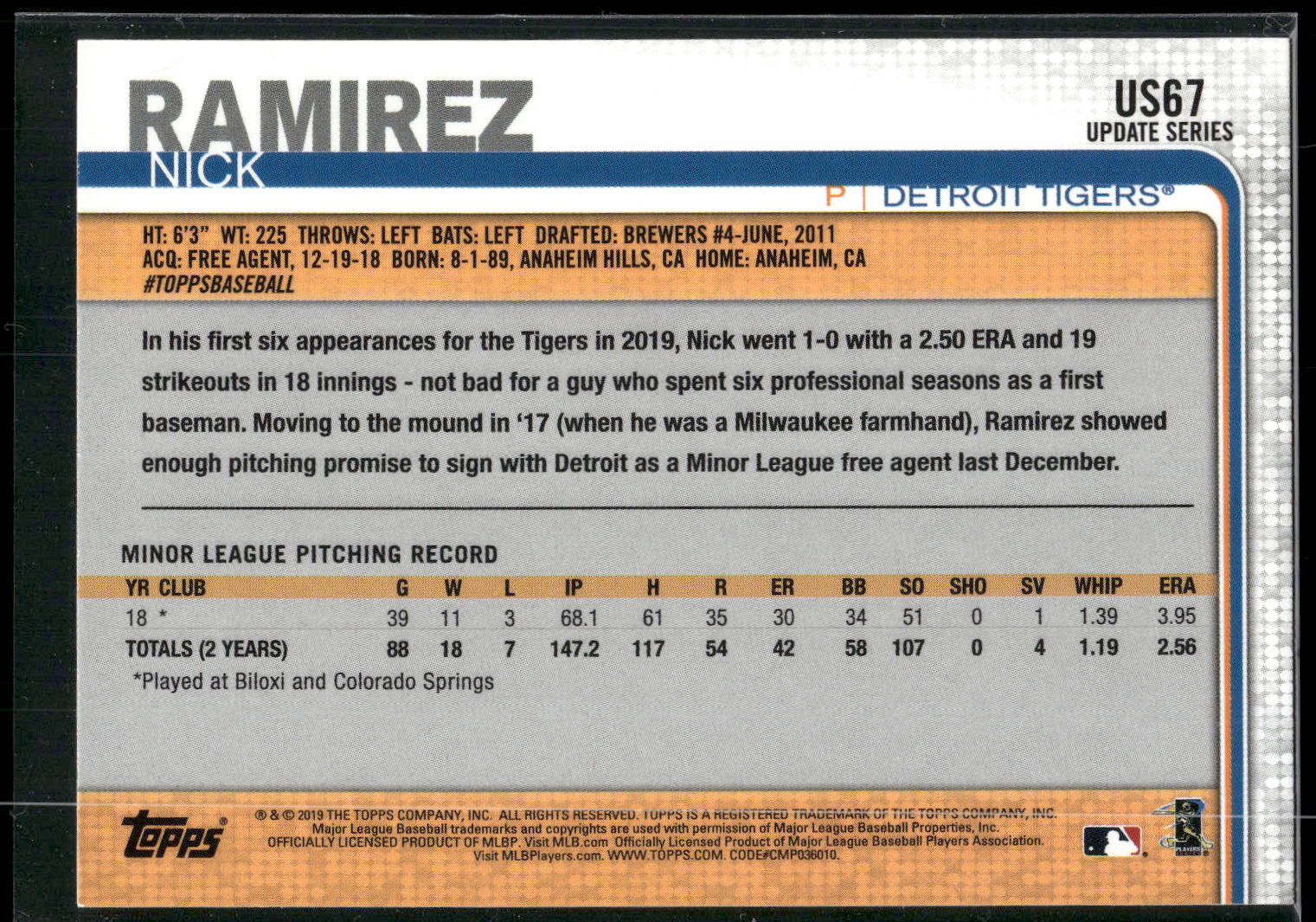 2019 Topps Update #US67 Nick Ramirez
