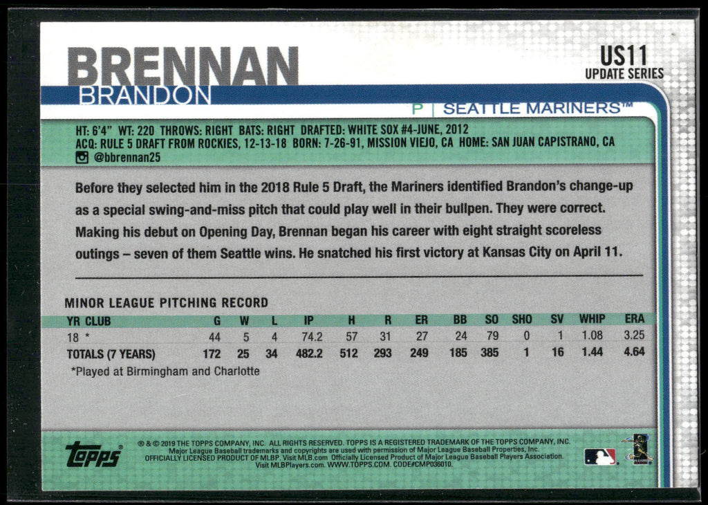 2019 Topps Update #US11 Brandon Brennan