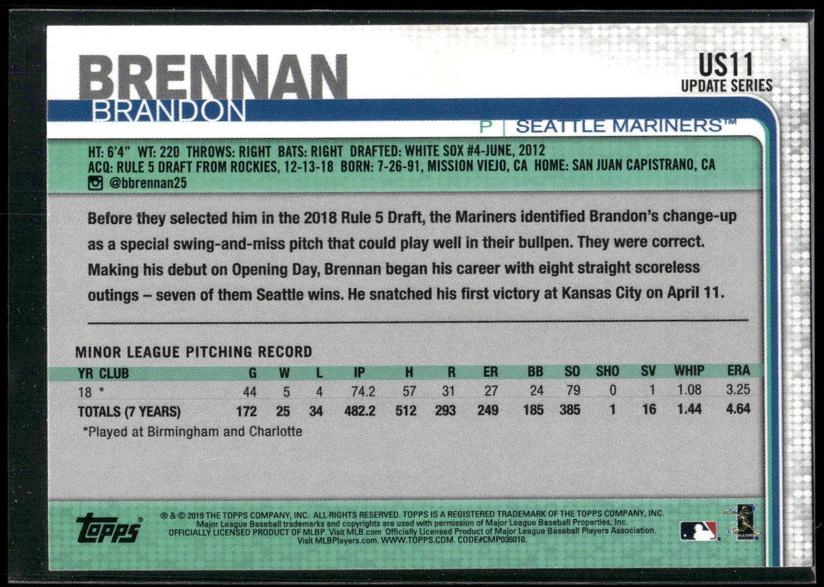 2019 Topps Update #US11 Brandon Brennan