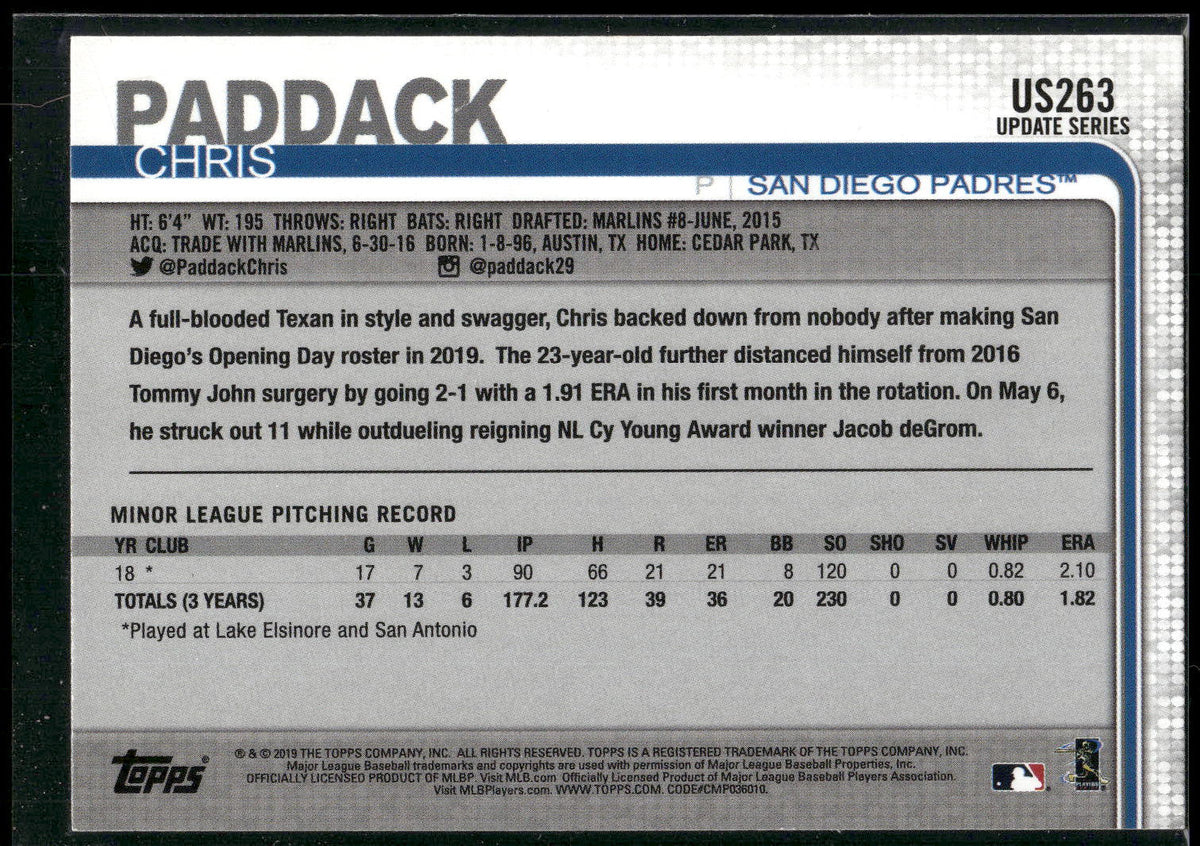 2019 Topps Update #US263 Chris Paddack