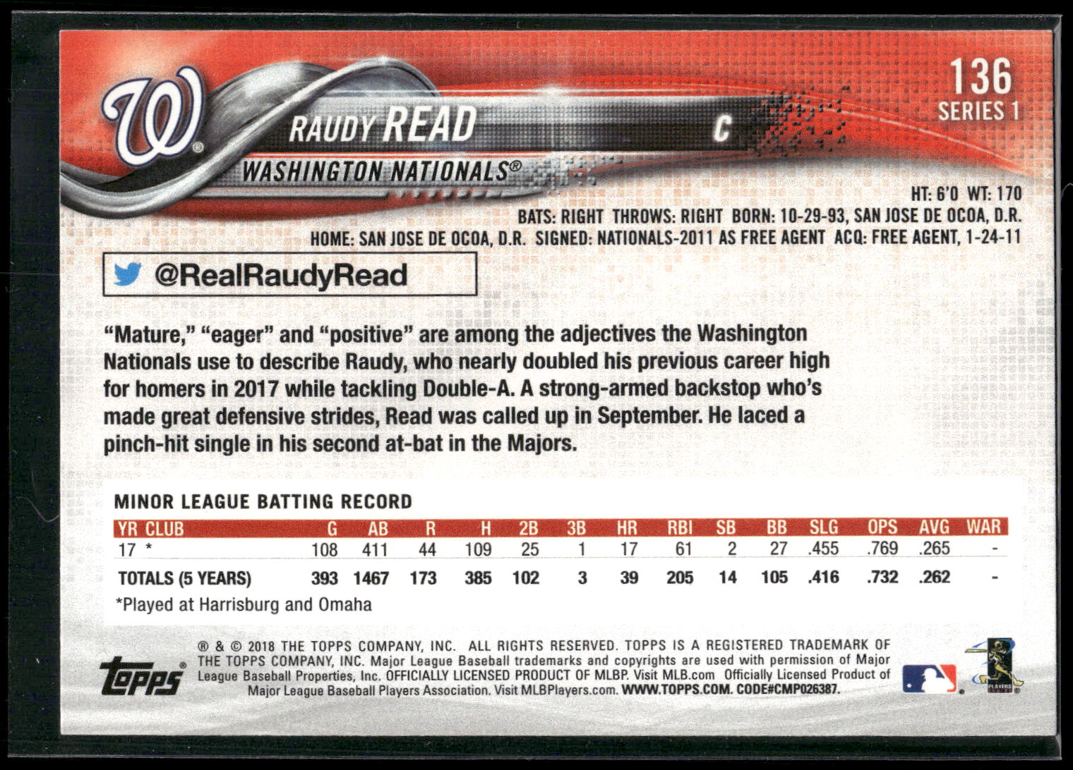 2018 Topps #136 Raudy Read
