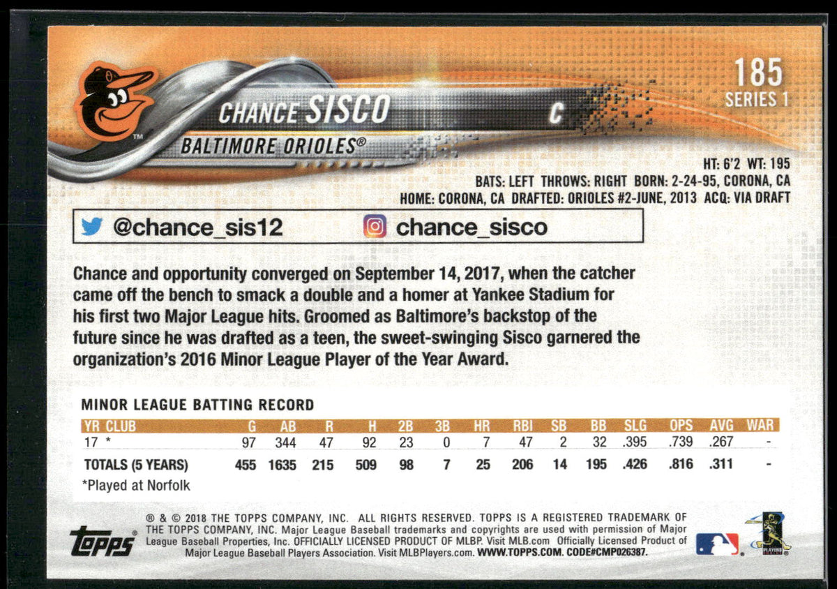 2018 Topps #185 Chance Sisco