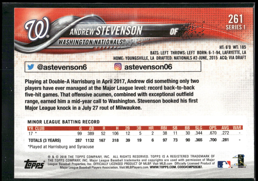 2018 Topps #261 Andrew Stevenson