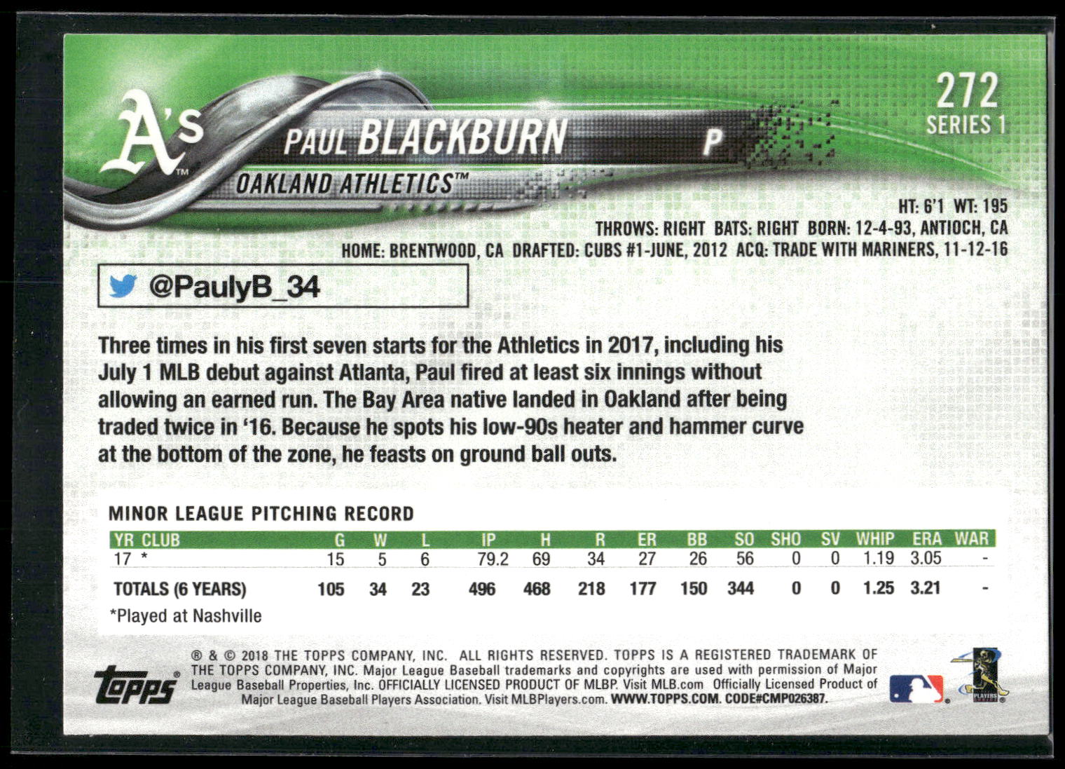2018 Topps #272 Paul Blackburn