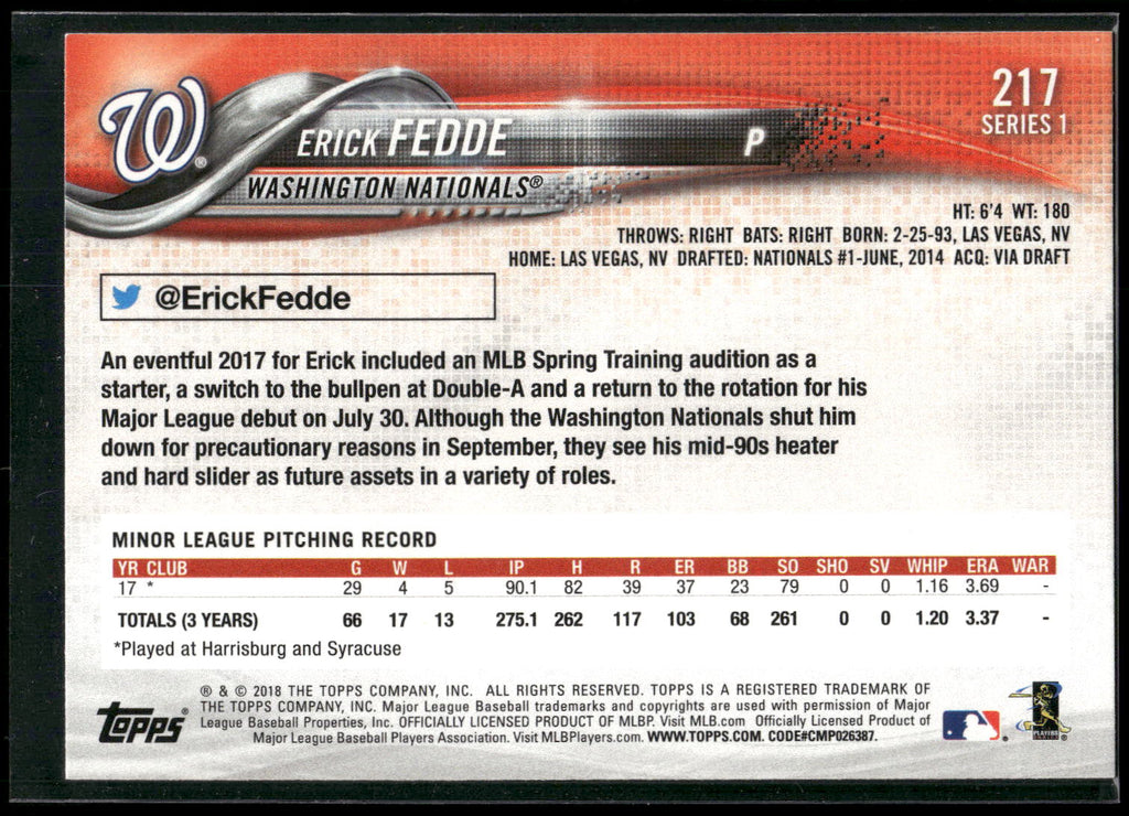 2018 Topps #217 Erick Fedde