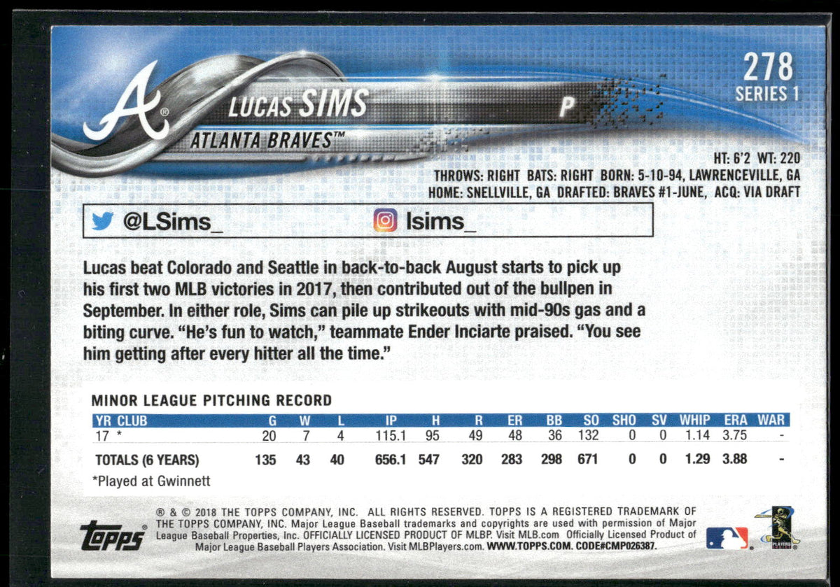 2018 Topps #278 Lucas Sims