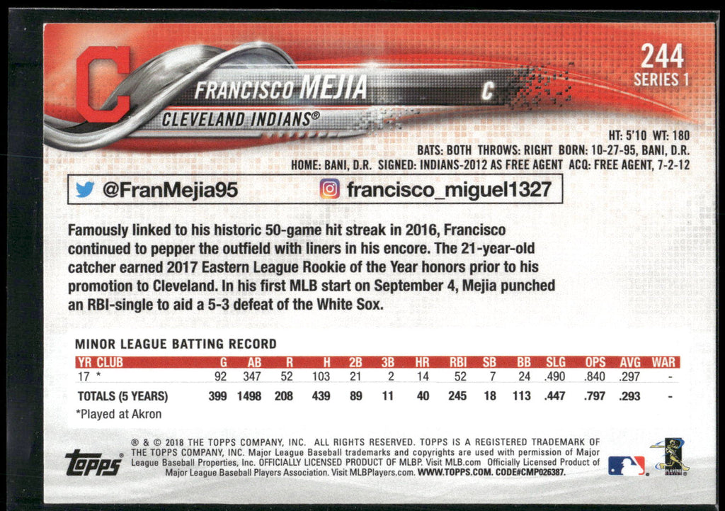 2018 Topps #244 Francisco Mejia