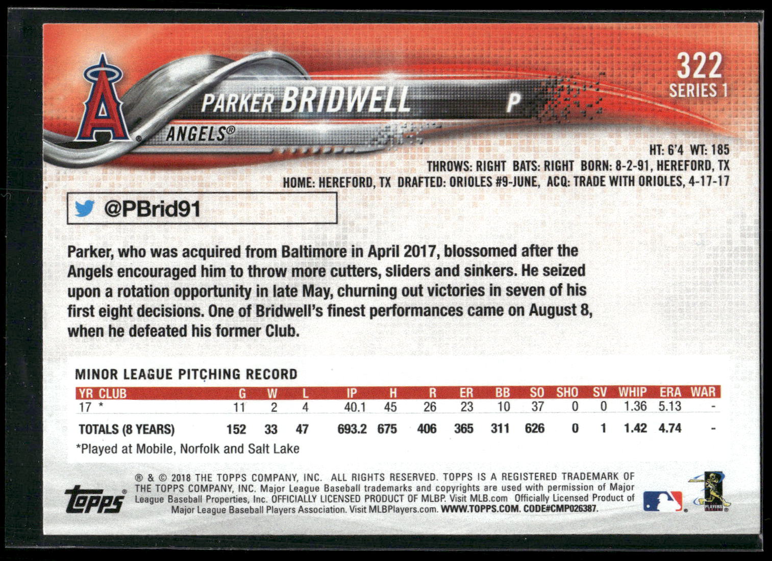 2018 Topps #322 Parker Bridwell