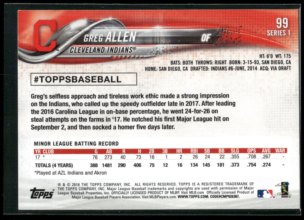 2018 Topps #99 Greg Allen