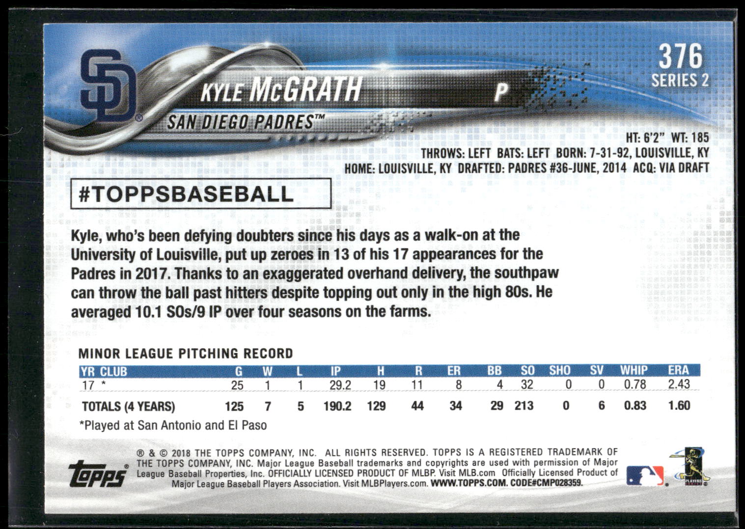 2018 Topps #376 Kyle McGrath