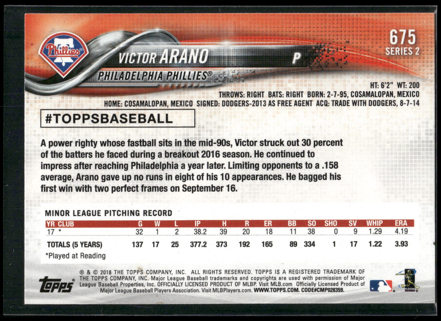 2018 Topps #675 Victor Arano
