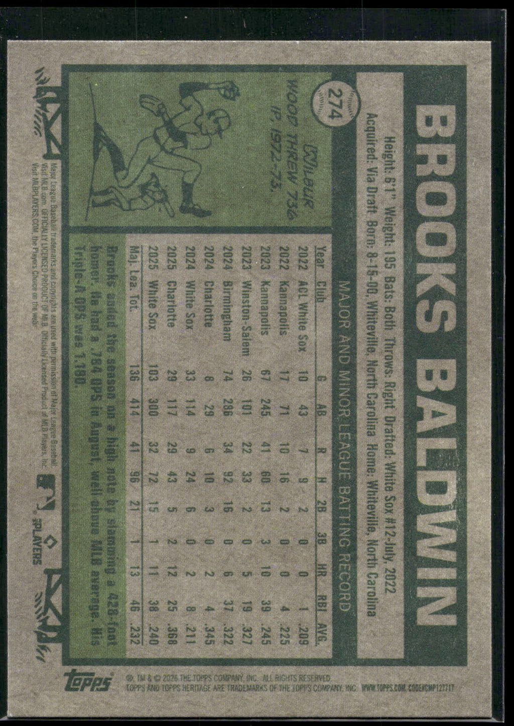 2026 Topps Heritage #274 Brooks Baldwin