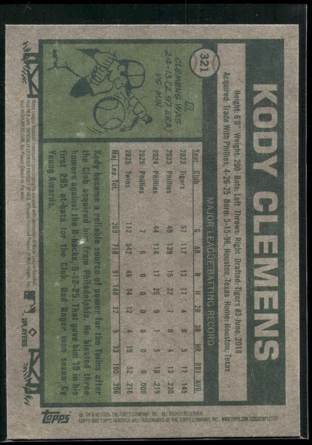 2026 Topps Heritage #321 Kody Clemens