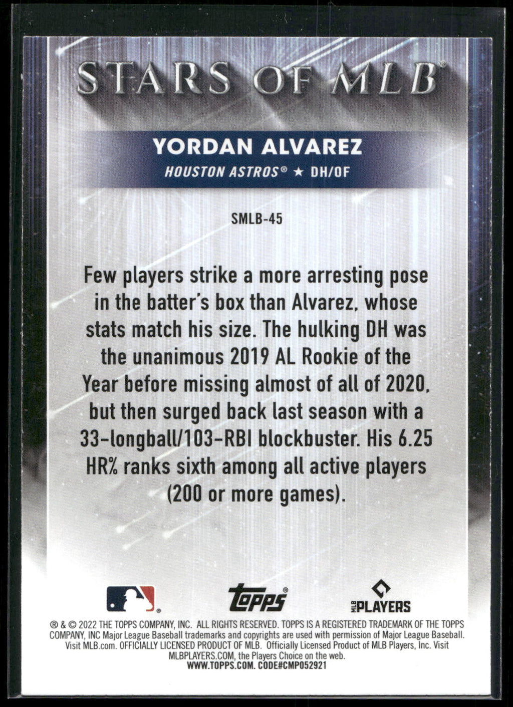 2022 Topps #SMLB-45 Yordan Alvarez Stars of MLB