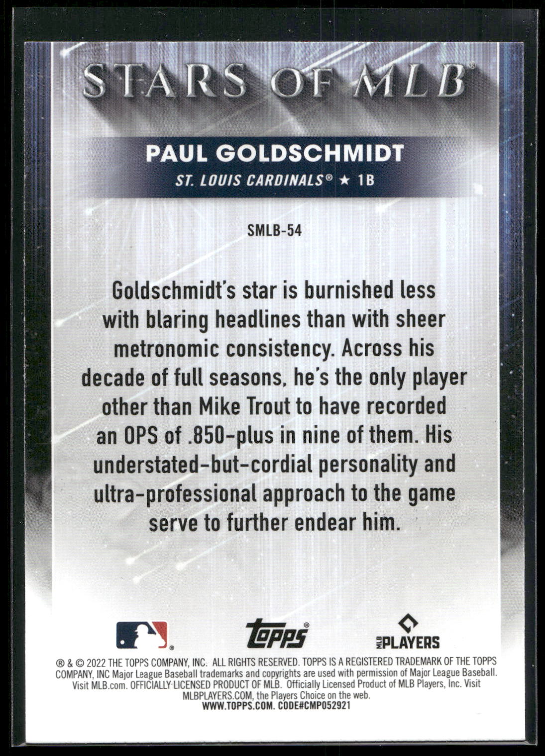 2022 Topps #SMLB-54 Paul Goldschmidt Stars of MLB
