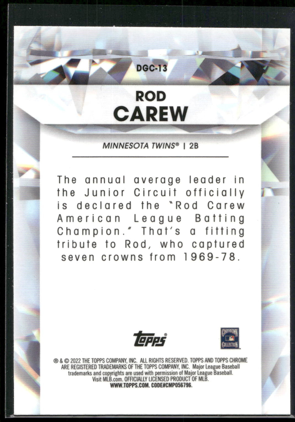 2022 Topps Chrome Update #DGC-13 Rod Carew Diamond Greats Die Cuts