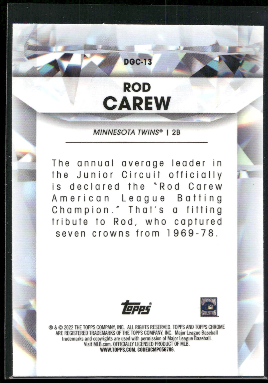 2022 Topps Chrome Update #DGC-13 Rod Carew Diamond Greats Die Cuts
