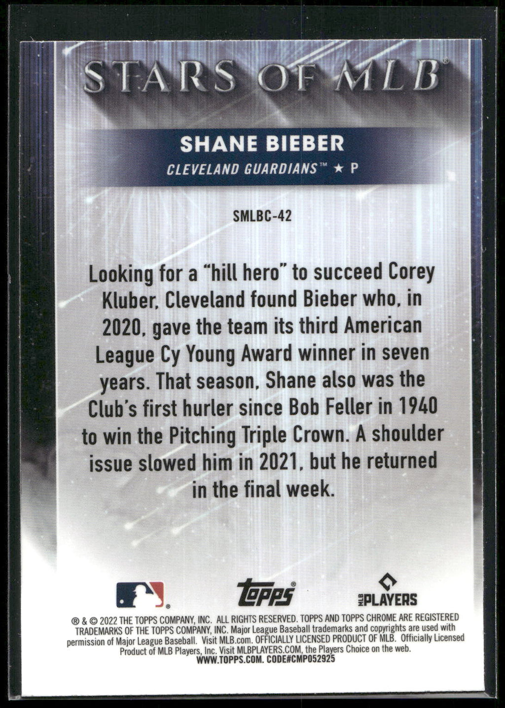 2022 Topps #SMLBC-42 Shane Bieber Stars of MLB Chrome