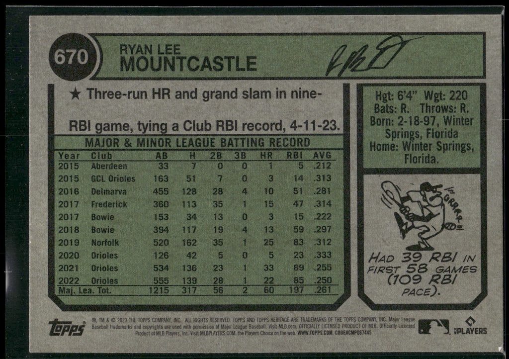 2023 Topps Heritage #670 Ryan Mountcastle