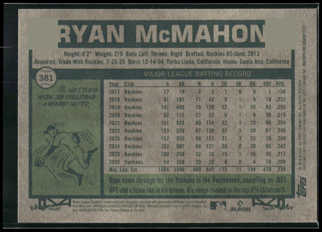 2026 Topps Heritage #381 Ryan McMahon