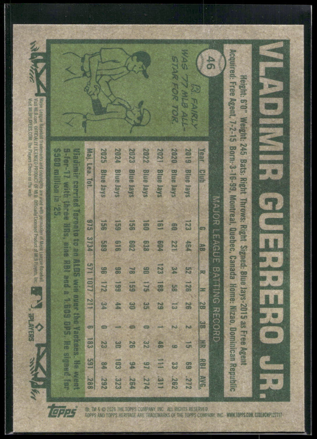2026 Topps Heritage #46 Vladimir Guerrero Jr.