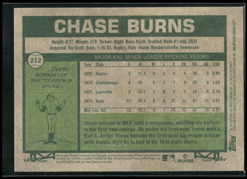 2026 Topps Heritage #212 Chase Burns