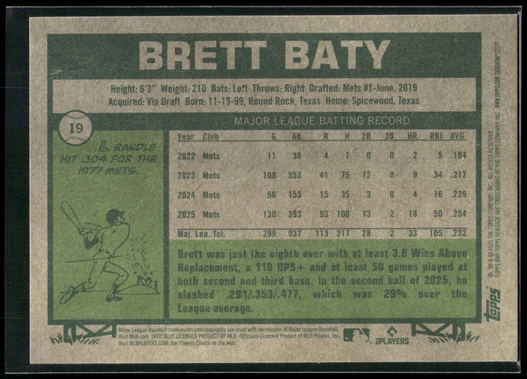 2026 Topps Heritage #19 Brett Baty