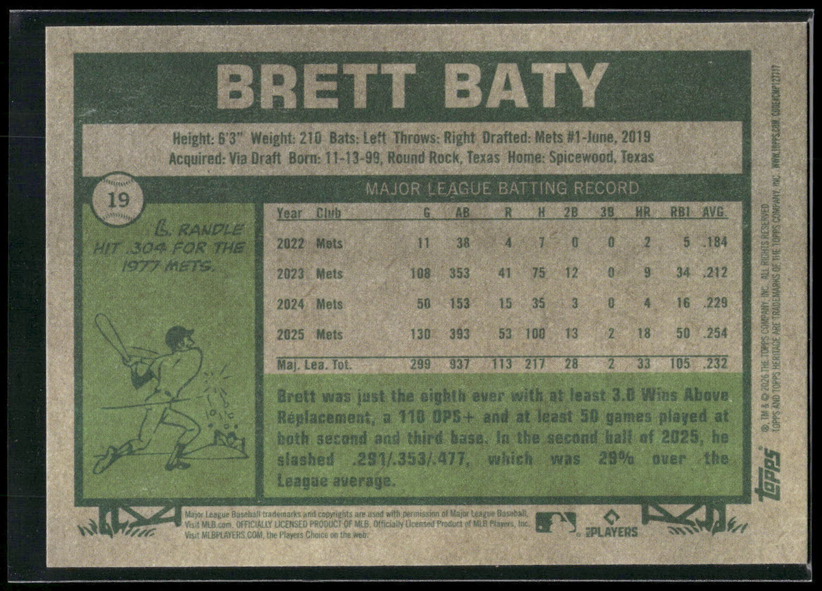 2026 Topps Heritage #19 Brett Baty