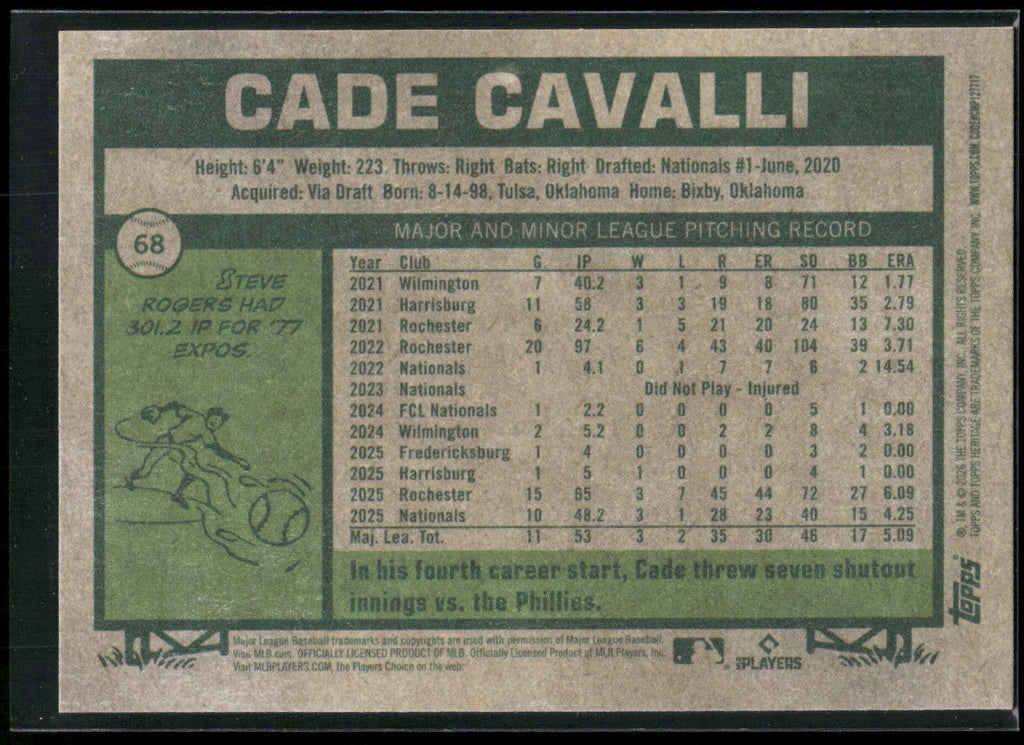 2026 Topps Heritage #68 Cade Cavalli