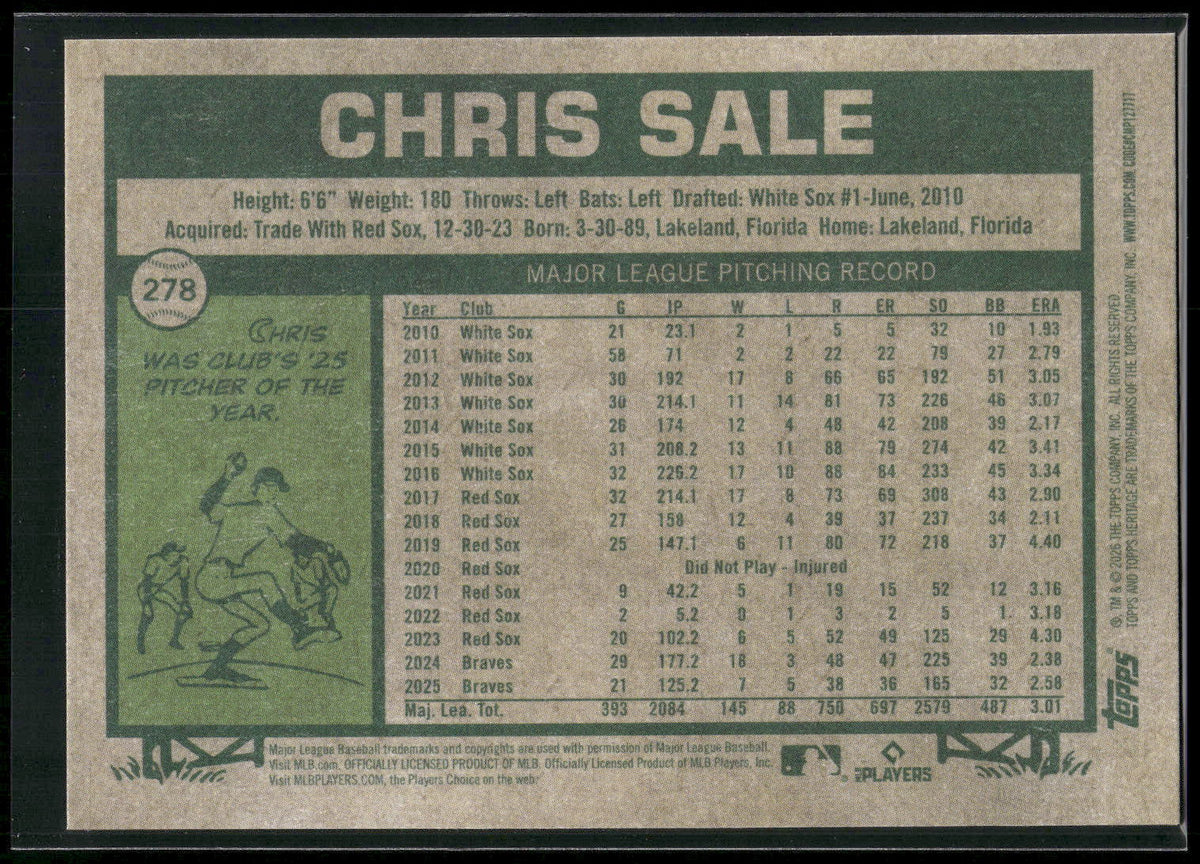 2026 Topps Heritage #278 Chris Sale