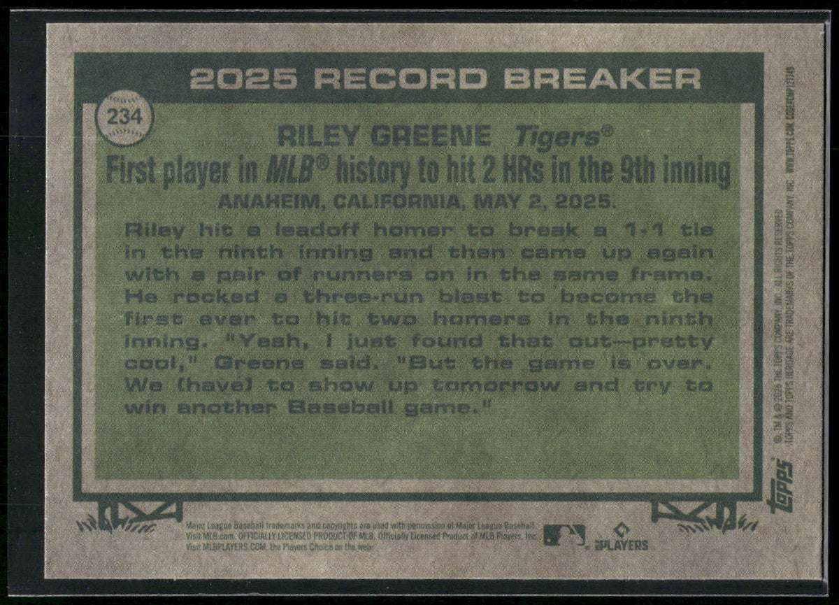2026 Topps Heritage #234 Riley Greene