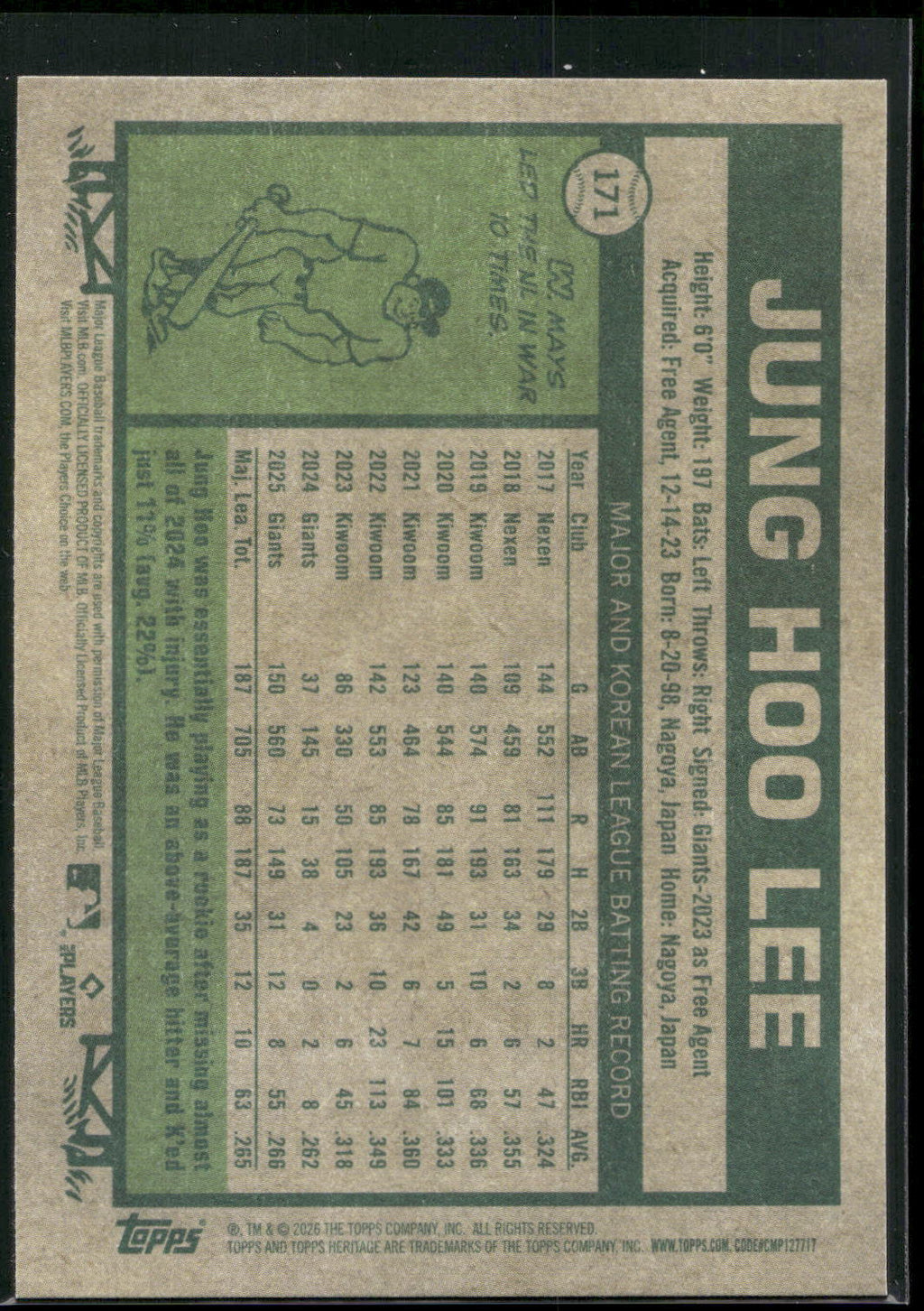 2026 Topps Heritage #171 Jung Hoo Lee