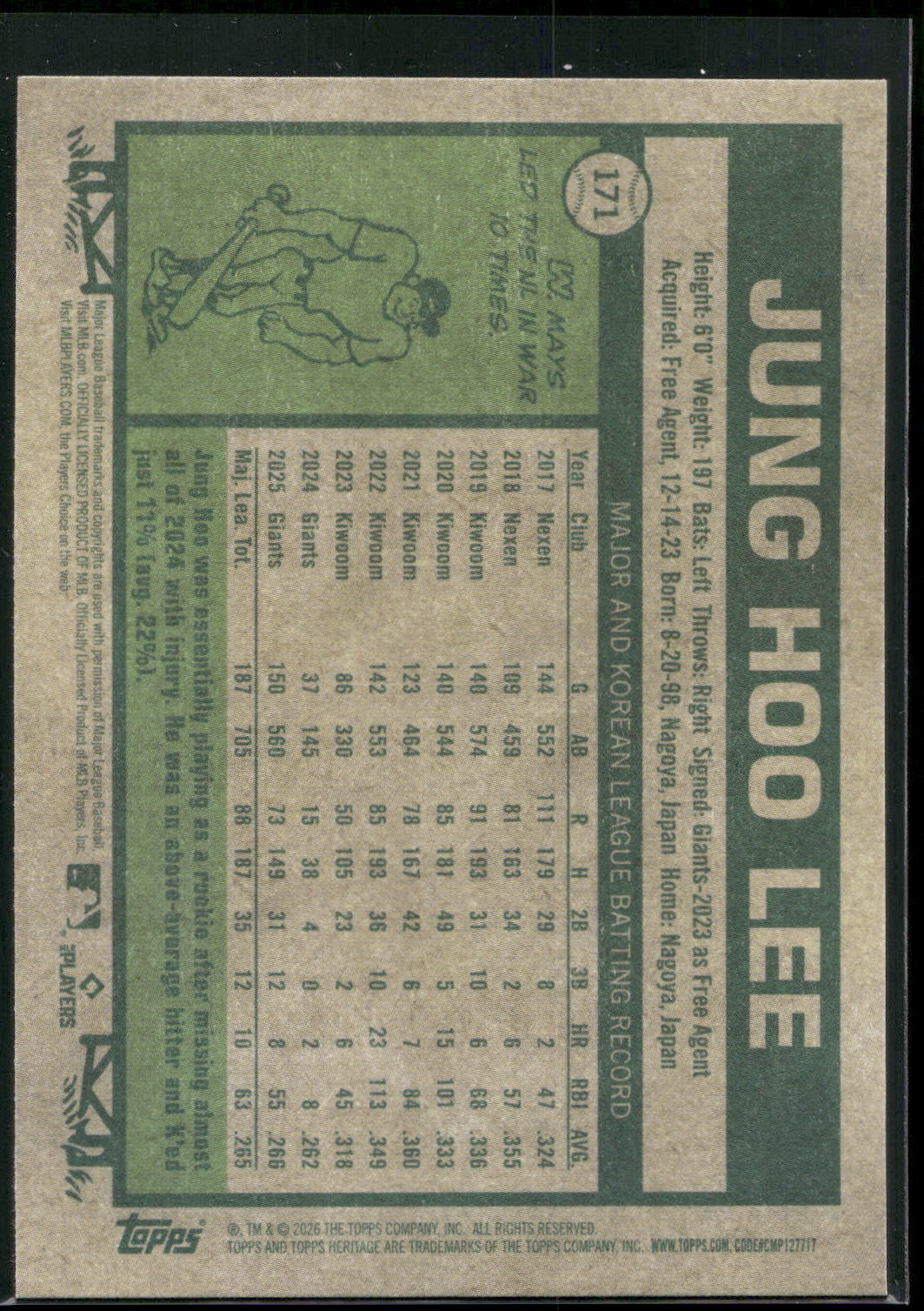 2026 Topps Heritage #171 Jung Hoo Lee