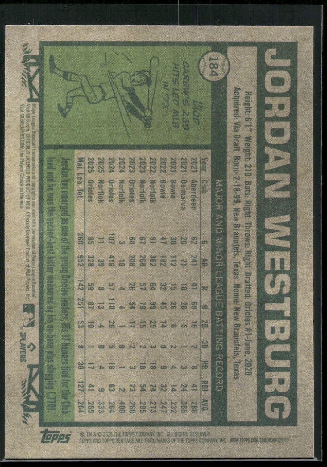 2026 Topps Heritage #184 Jordan Westburg