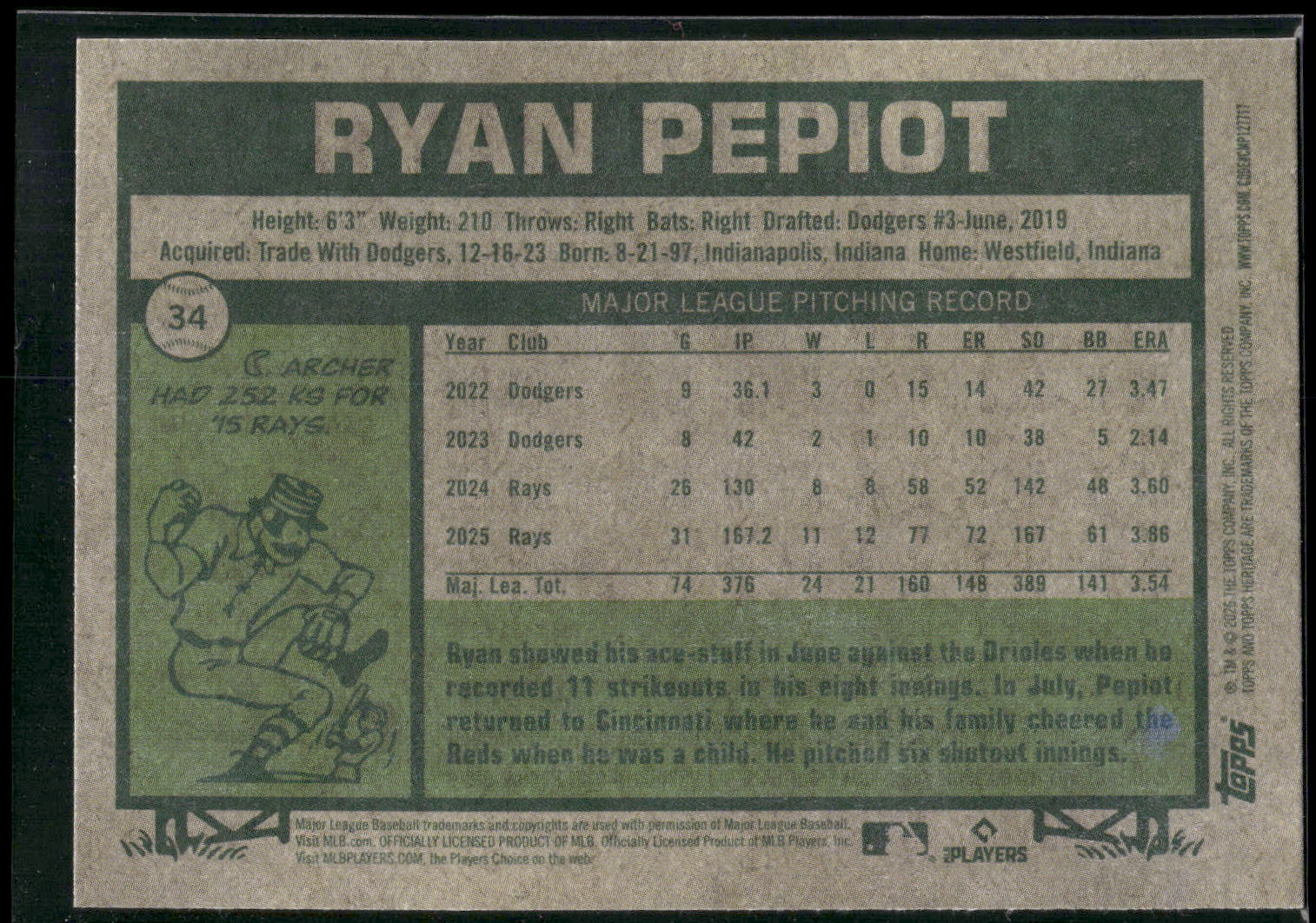 2026 Topps Heritage #34 Ryan Pepiot