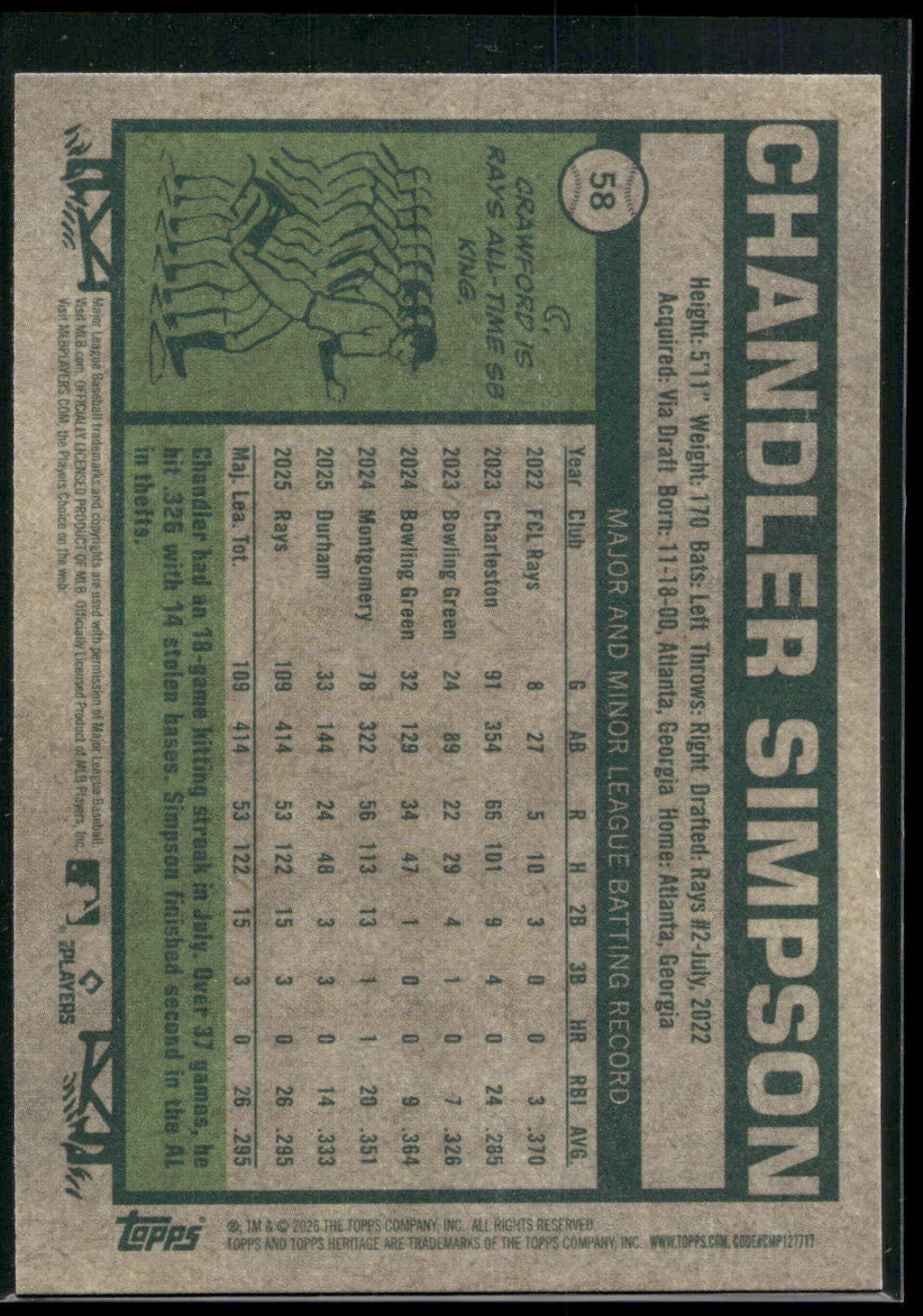 2026 Topps Heritage #58 Chandler Simpson