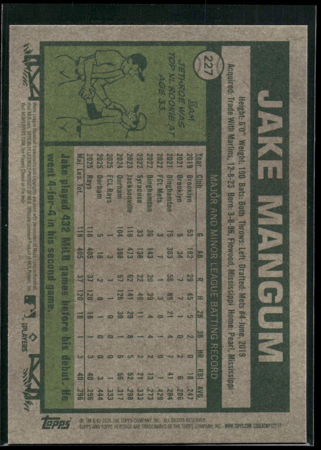 2026 Topps Heritage #227 Jake Mangum