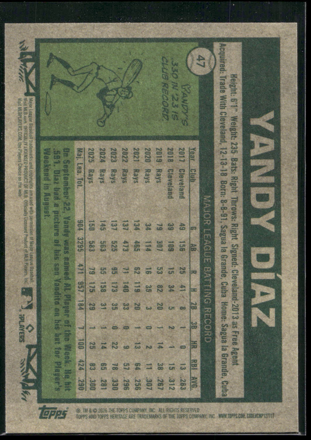 2026 Topps Heritage #47 Yandy Díaz