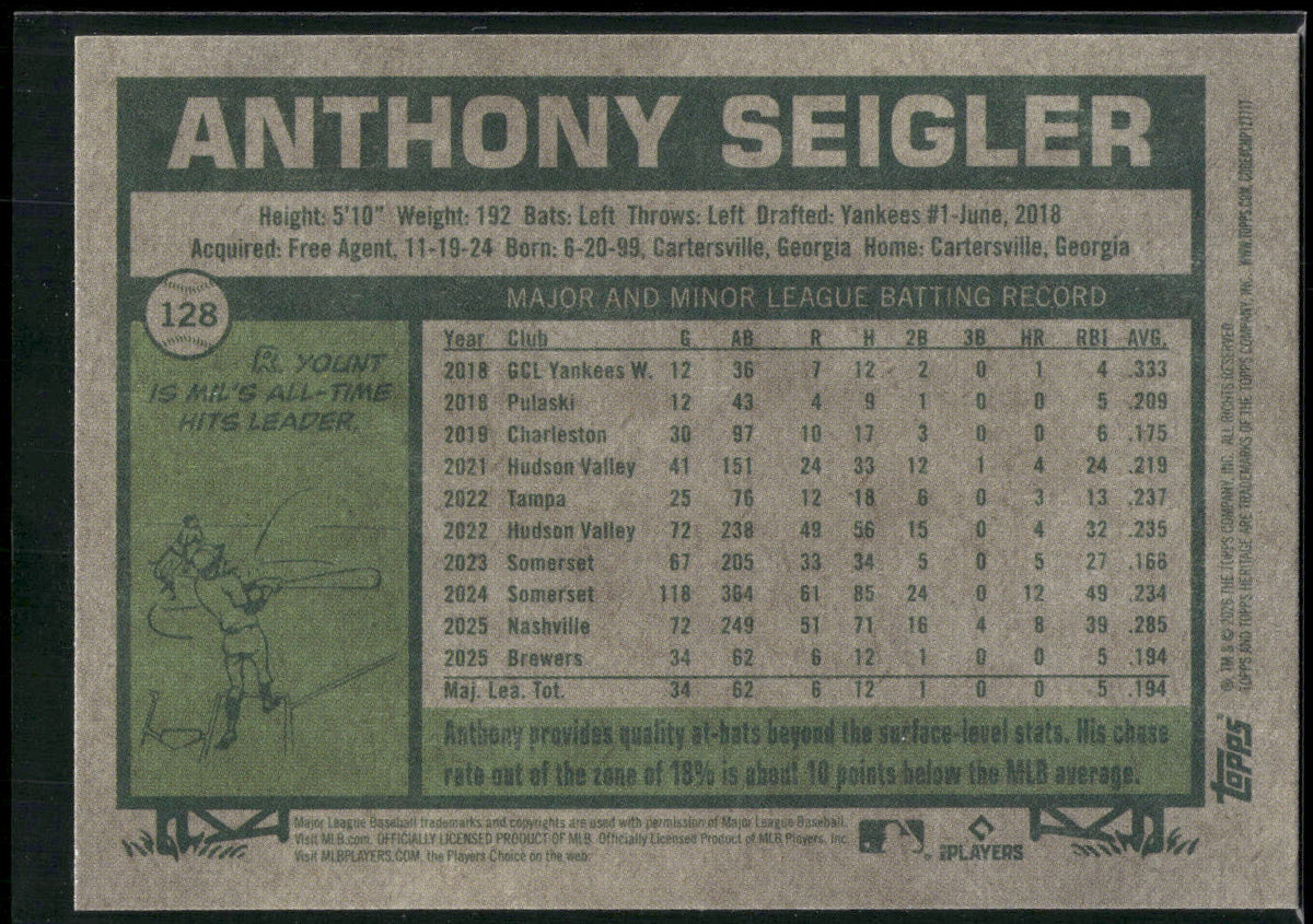 2026 Topps Heritage #128 Anthony Seigler