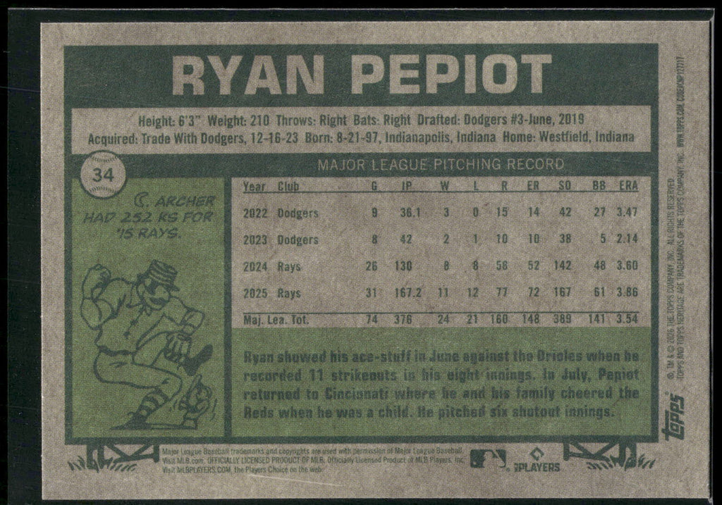 2026 Topps Heritage #34 Ryan Pepiot