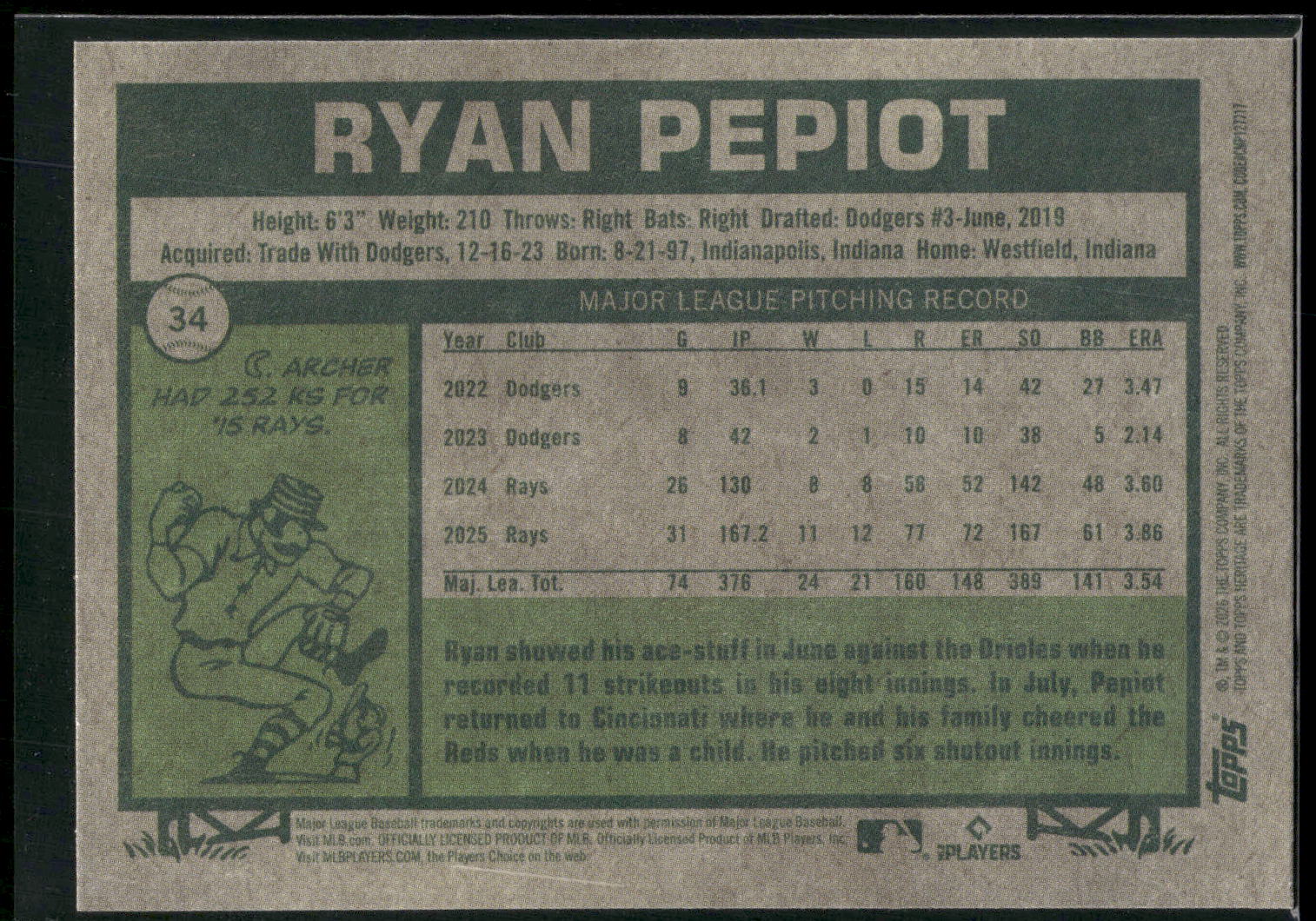 2026 Topps Heritage #34 Ryan Pepiot