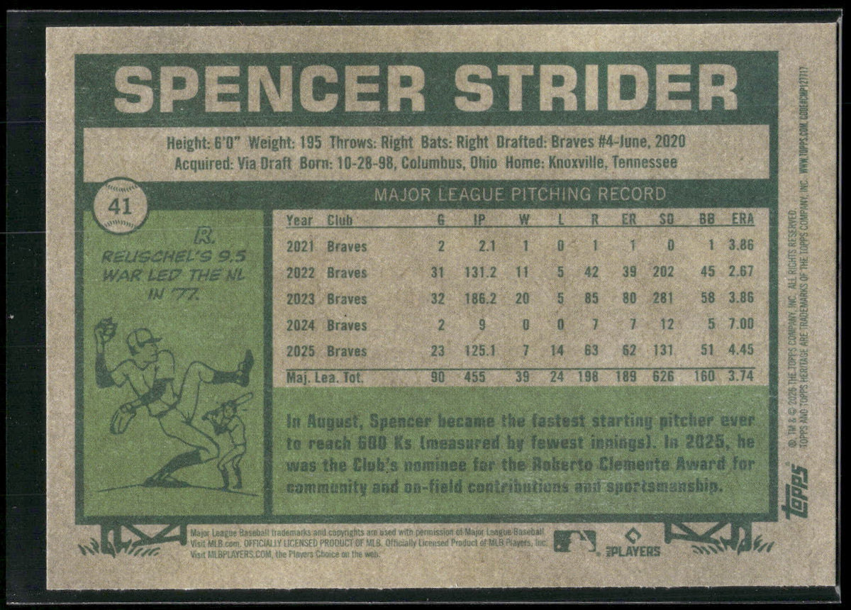 2026 Topps Heritage #41 Spencer Strider