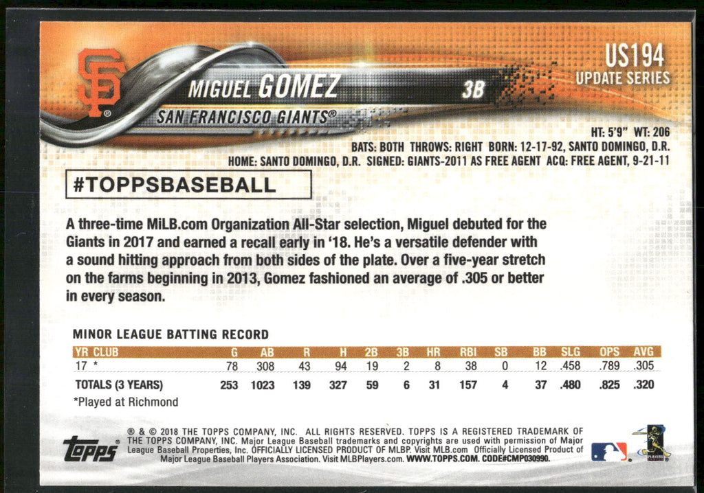 2018 Topps Update #US194 Miguel Gomez