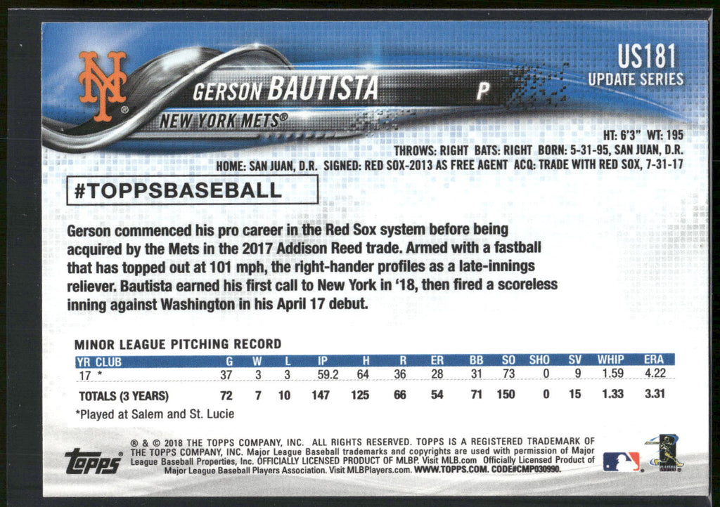 2018 Topps Update #US181 Gerson Bautista