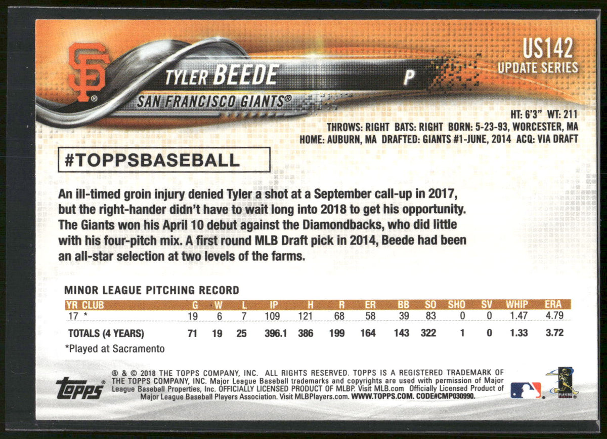 2018 Topps Update #US142 Tyler Beede