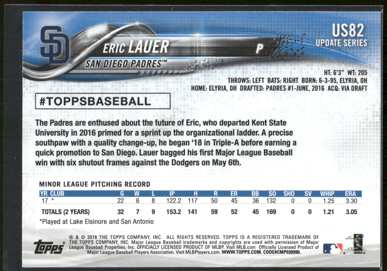 2018 Topps Update #US82 Eric Lauer