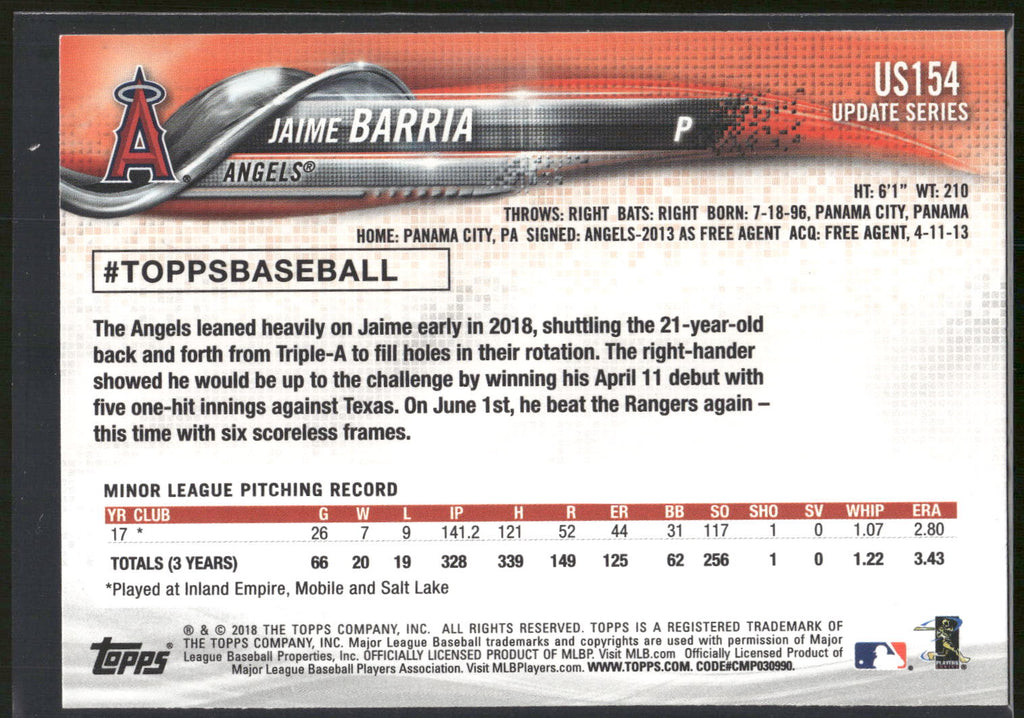 2018 Topps Update #US154 Jaime Barria