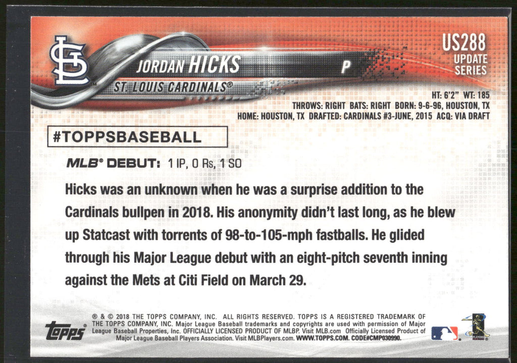 2018 Topps Update #US288 Jordan Hicks
